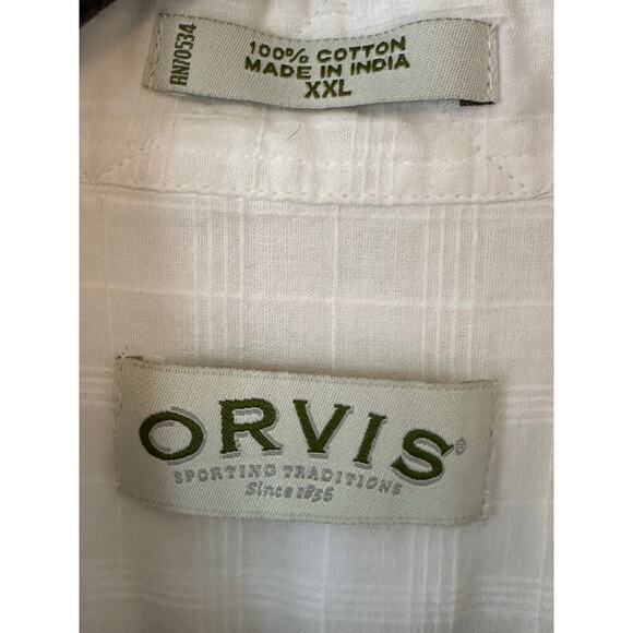 Orvis Embroidered Short Sleeve Button Up Shirt Men’s XXL White Cotton - Picture 2 of 7